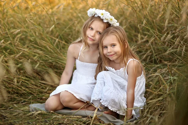 Portrait of two young girlfriends with flowers — Stock Photo, Image