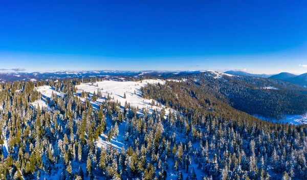 乌克兰Pylypets村附近美丽的喀尔巴阡山脉风景 覆盖着白雪和蔚蓝的天空 — 图库照片