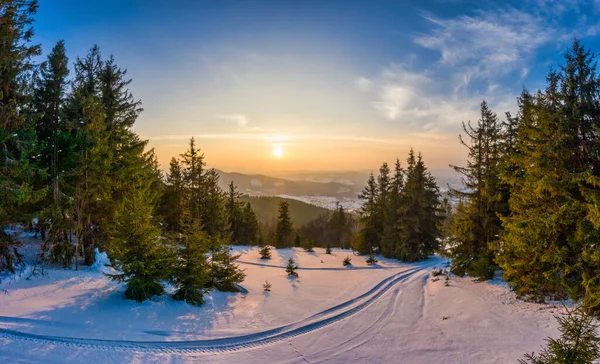 화창하고 날씨에 유럽의 스키장에 아름다운 눈덮인 산비탈의 겨울철에 활동적 활동의 — 스톡 사진