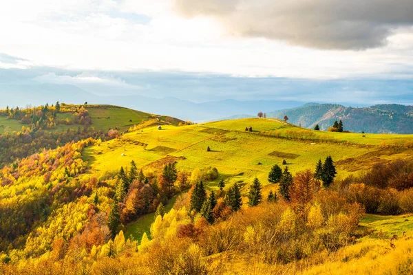 Beautiful nature of the carpathians in the hills of the sky, forests and a small village — Stock Photo, Image
