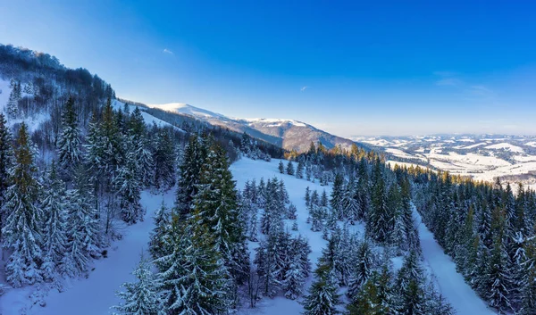 Letecký pohled na krásné zimní horské svahy — Stock fotografie