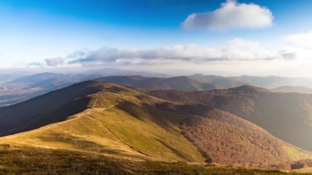 Landscape of hills forestry slopes under sky with clouds — 图库视频影像