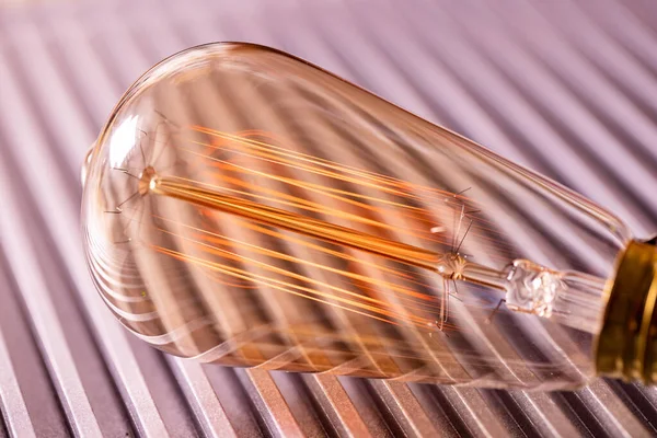 Bright Transparent Glass Incandescent Lamp Shines Faint Amber Fiery Light — Stock Photo, Image