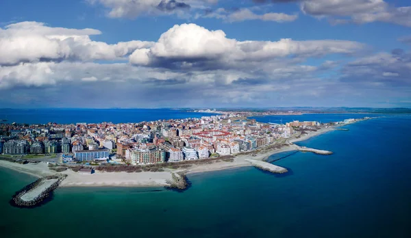 Vista Panorámica Pájaro Sobre Pequeña Ciudad Turística Antigua Pomorie Con — Foto de Stock