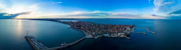 Panoramic Bird Eye View Small Ancient Resort Town Pomorie Old — стокове фото