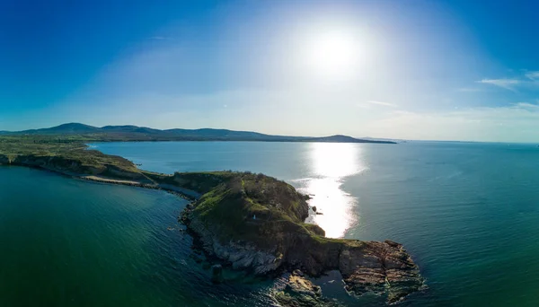 Panorama Wild Stone Sandy Beach Dark Wet Sea Sand Large — Foto de Stock