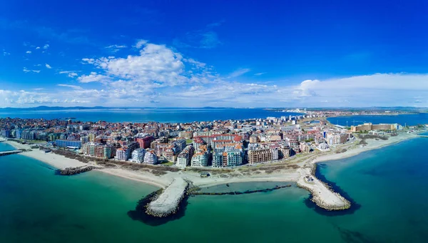 Vista Panorámica Pájaro Sobre Pequeña Ciudad Turística Antigua Pomorie Con — Foto de Stock