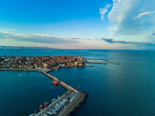 Panoramic Bird Eye View Small Ancient Resort Town Pomorie Old — стокове фото