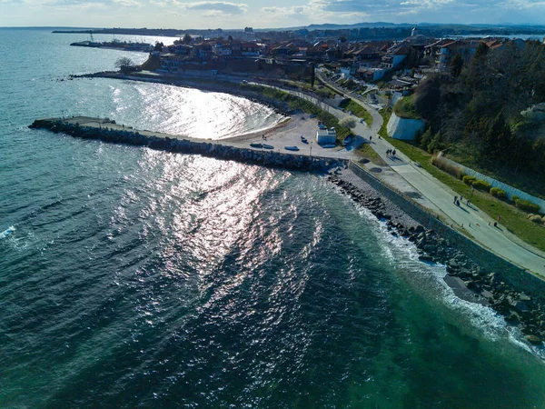 Panoramic Bird Eye View Small Ancient Resort Town Pomorie Old — Stok fotoğraf