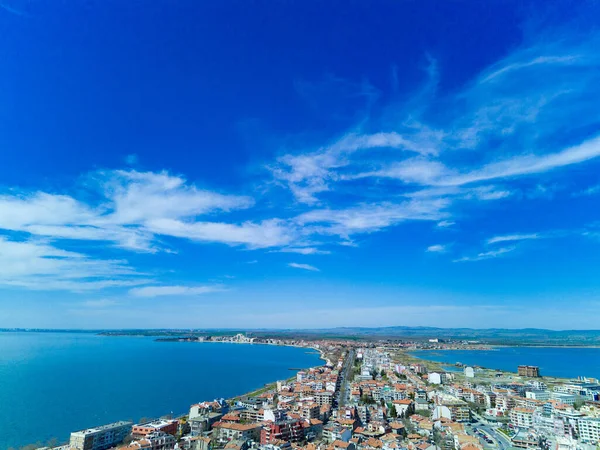 Vista Panorâmica Olho Pássaro Sobre Pequena Cidade Antiga Resort Pomorie — Fotografia de Stock