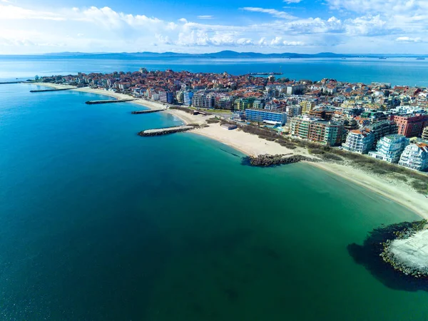 Vista Panorámica Pájaro Sobre Pequeña Ciudad Turística Antigua Pomorie Con — Foto de Stock