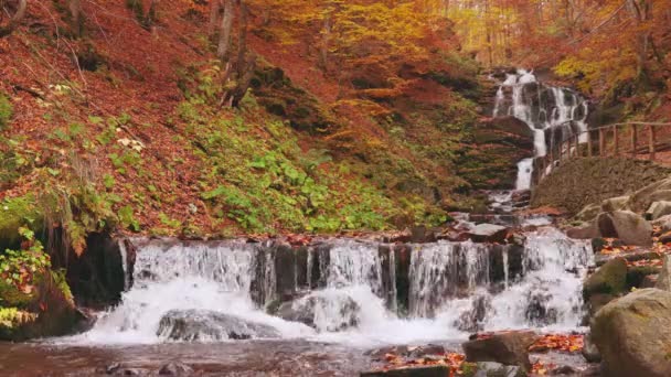 Sonbahar ormanındaki güzel Şelale Kayığı — Stok video