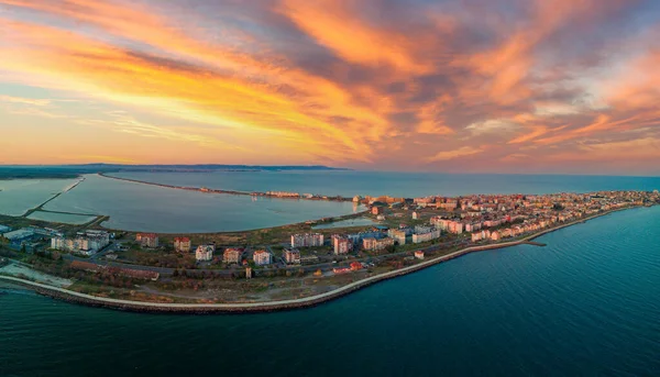 Panoramic Bird Eye View Small Ancient Resort Town Pomorie Old — Stock fotografie
