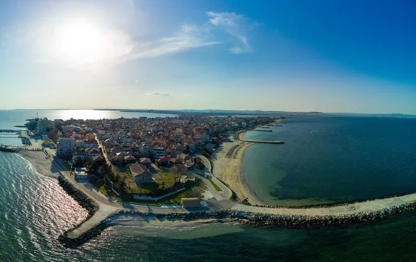 Vista Panorâmica Olho Pássaro Sobre Pequena Cidade Antiga Resort Pomorie — Fotografia de Stock