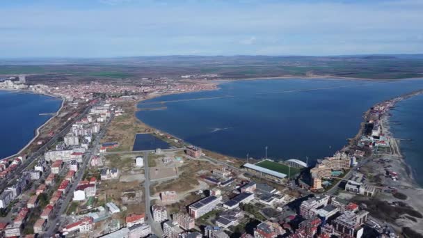 Una Vista Aves Del Pequeño Densamente Poblado Casco Antiguo Pomorie — Vídeo de stock