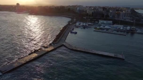 Vue Aérienne Petite Ville Historique Nessebar Avec Une Petite Jetée — Video