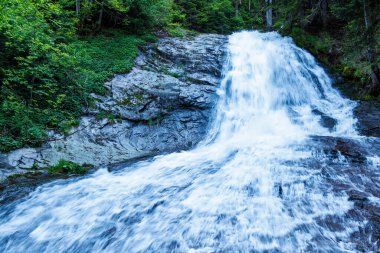 Dağdan taze, serin, hızlı, hızlı bir akarsu, koyu ladin ve yaprak döken ormanda, kayalık kayaların arasında akar.