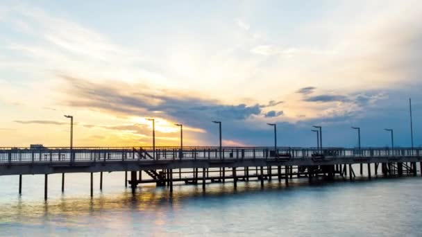 Side View Old Empty Small Pier Calm Quiet Reflective Black — ストック動画