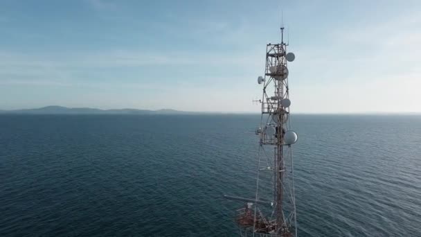 Working Modern Marine Radar Station Located Sea Small Concrete Port — Wideo stockowe