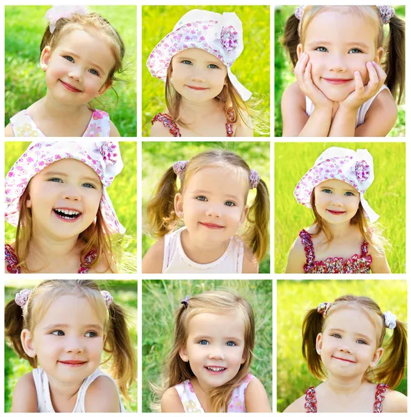 Collage de linda niña en el prado — Foto de Stock