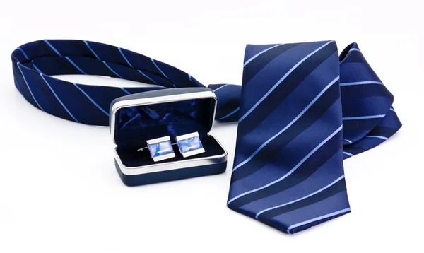 Man cuff links in box and tie isolated — Stock Photo, Image