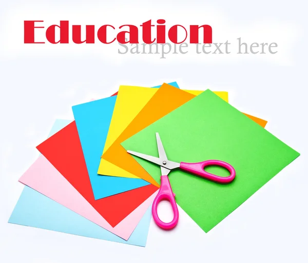 Colorful paper with scissors for children isolated — Stock Photo, Image