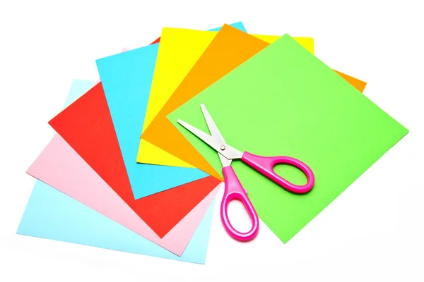 Colorful paper with scissors for children isolated — Stock Photo, Image