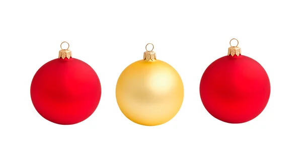 Three christmas balls red and gold isolated — Stock Photo, Image