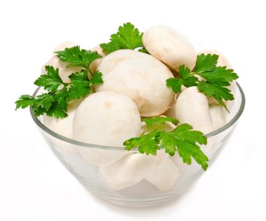 kabın içinde champignon mantar beyaz agaricus witn maydanoz