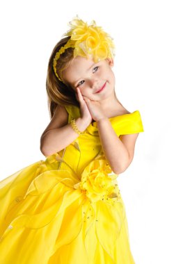 Prenses elbise, sevimli küçük kız portresi