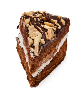 parça üzerinde beyaz izole fıstık ile çikolatalı kek