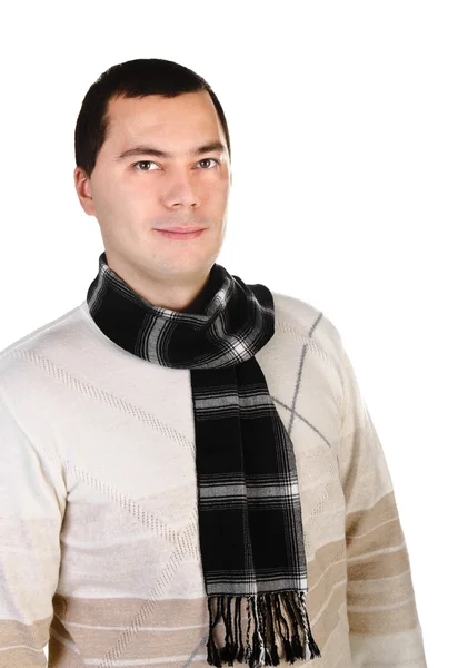 Portrait of handsome young man in the scarf isolated — Stock Photo, Image