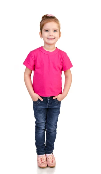 Menina bonito em jeans e t-shirt isolado — Fotografia de Stock