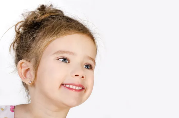 Porträtt av leende söt liten flicka isolerade — Stockfoto