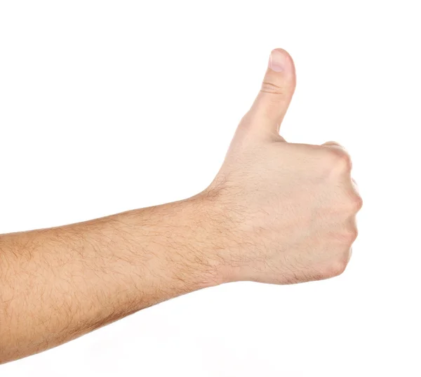 Manlig hand visar tummen upp skylt isolerade — Stockfoto