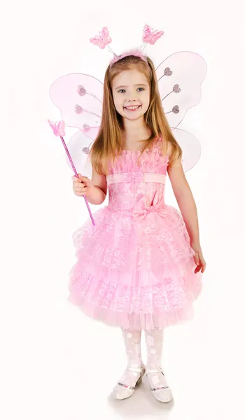 Liten flicka i fairy kostym på en vit — Stockfoto
