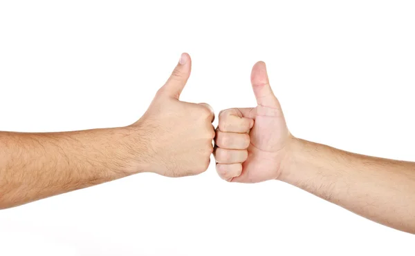 Two male hands with fingers up isolated — Stock Photo, Image