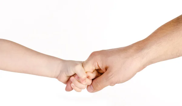 Vader hand geven een kind geïsoleerd — Stockfoto