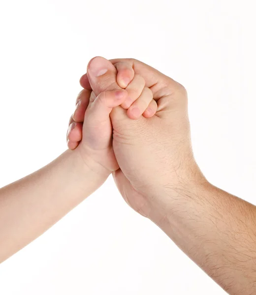 Vader hand geven een kind geïsoleerd — Stockfoto