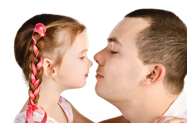 Little girl kissing her father isolated — Stock Photo, Image