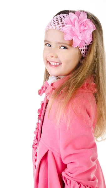 Aranyos kislány kabát elszigetelt mosolyogva — Stock Fotó