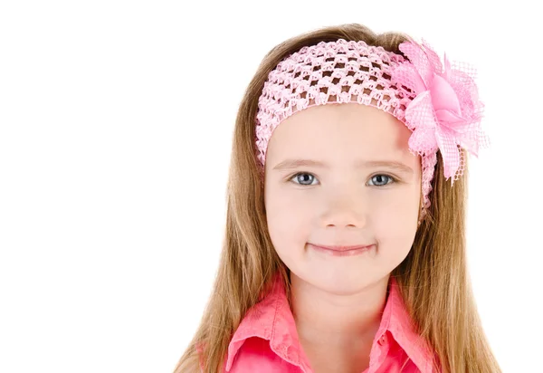 Aranyos mosolygós kislány elszigetelt portréja — Stock Fotó