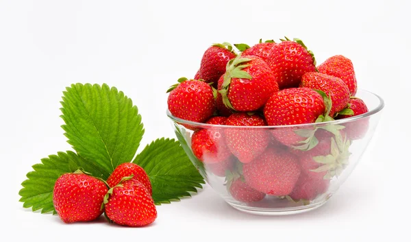 Röd jordgubbe i skålen isolerade — Stockfoto