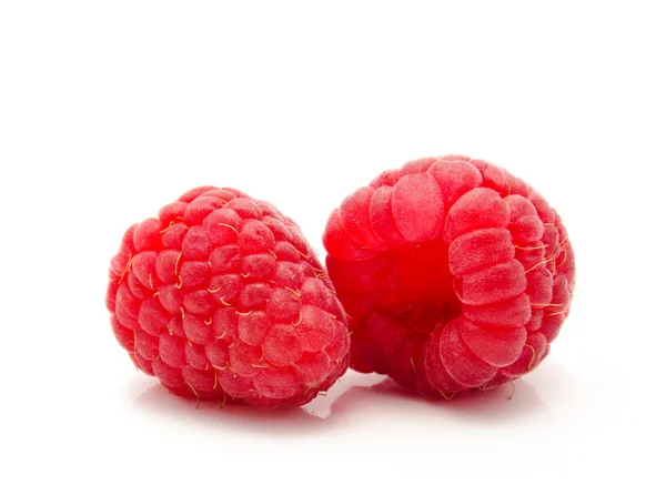 Two ripe red raspberry isolated on a white — Stock Photo, Image