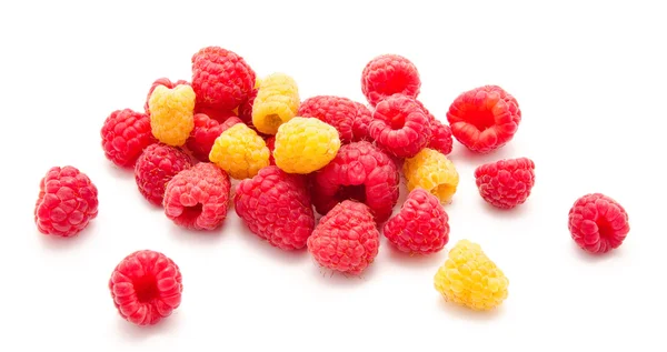 Heap of red and yellow raspberry isolated — Stock Photo, Image
