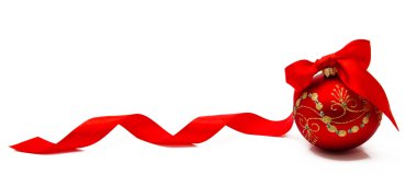 kurdele beyaz zemin üzerine kırmızı Noel top