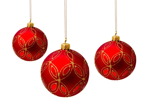 Perfektní červené vánoční koule izolované na bílém — Stock fotografie