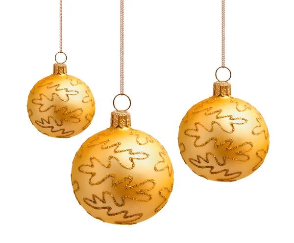 Perfect golden christmas balls isolated on white — Stock Photo, Image