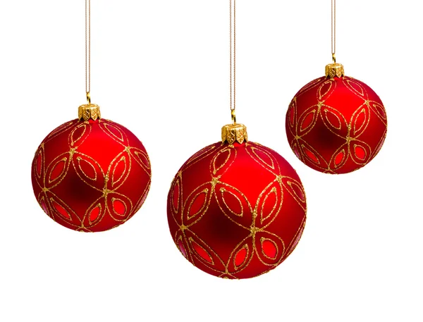 Perfektní červené vánoční koule izolované na bílém — Stock fotografie