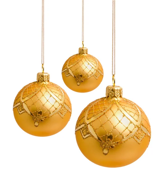 Perfect golden christmas balls isolated on white — Stock Photo, Image